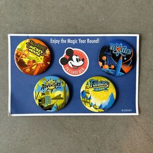Disney Parks Set of 4 Annual Passholder Land Buttons AP New On Card